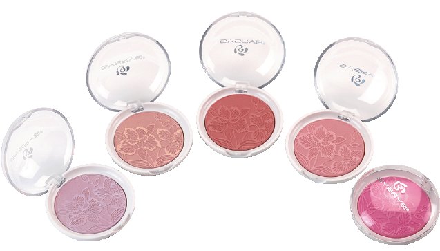 Round single blush compacts in a range of pink shades