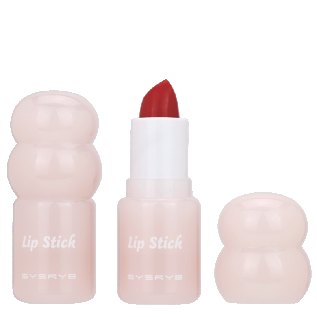 Soft pink lipstick bullet in a rounded pastel case