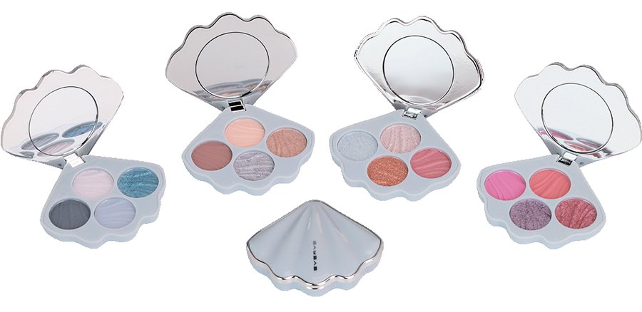 Ocean-Themed Series pressed blush and eyeshadow compacts in shell-shaped packaging