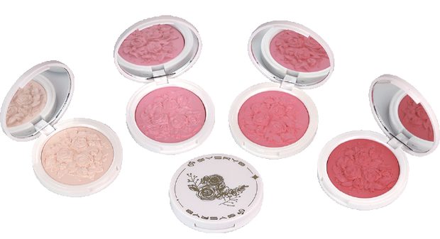 Blush and highlighter compacts in clear cases